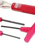 Valve Lash Wrench Kit With Three Eighth Inch Wrench And Allen Keys One Eighth, Five Thirty Second, And Three Sixteenth Inch Insulated Aluminum Handles Red Anodized Finish