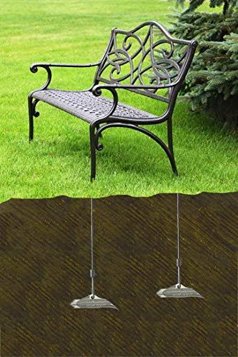 Earth Anchor 68-DB1 Medium Pack Of 12 for securing outdoor bench to ground, showing installed anchors on grass without concrete.