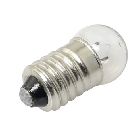 E10 Mini Screw Base Light Bulb 1.5V 0.3A DC Warm White showing glass top and metallic base for circuits and DIY projects
