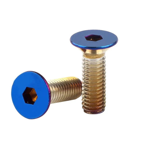 Premium Heavy Duty Steering Wheel Screw Bolts M5 X 16mm Burnt Blue Anodized 304 Stainless Steel Car Hardware, hex head visible.