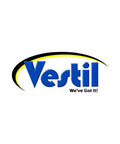 Logo of Vestil, showcasing brand name and slogan, representing quality industrial equipment.