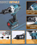 Heavy Hitter Cordless Rivet Gun With 26V Lithium Ion Batteries Portable Electric Rivet Nut Tool For M3 To M12 showing features like LED light and air convection design.
