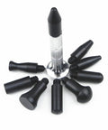 Premium Two Piece Auto Body Dent Repair Kit With Slick Dent Remover Pen And Drop In Heads, showing removable black heads around a silver tool.