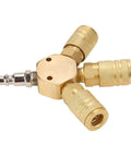 Three Way Brass Pneumatic Manifold With Quick Connect Brass Couplers For Seamless Air Lines In The Shop Or Garage Heavy Duty