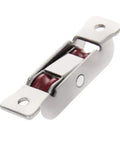 Pack Of Four U Groove Double Wheel Sliding Door Pulleys Built With Tough Stainless Steel And Nylon Rollers For Sleek Cabinet Track Movement And Zero Hassle Window Hardware Swap - close-up view of a pulley.
