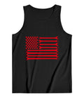 Mens Straight Fire Cotton Tank Top With Bold American Flag And Mechanic Wrench Graphic Breathable Sleeveless Summer Gym Shirt Soft Muscle Tee For Active Hustlers And Fitness Fans Daily on a black background.