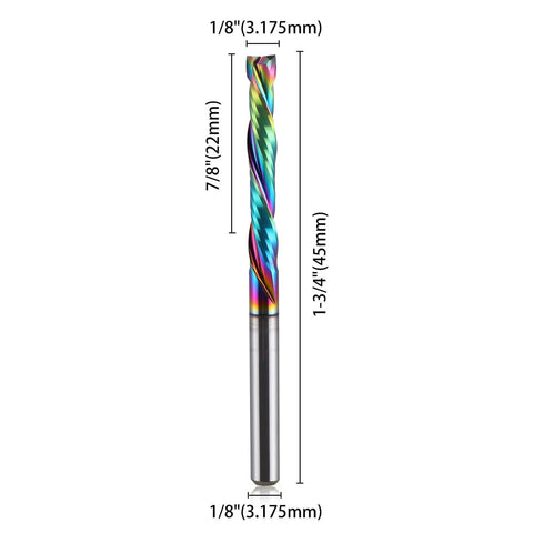 Compression CNC Router Bits Set For Woodworking, Spiral End Mills With One Eighth Inch Shank, Up And Down Cut, Two Flutes, DLC Coated Solid Carbide