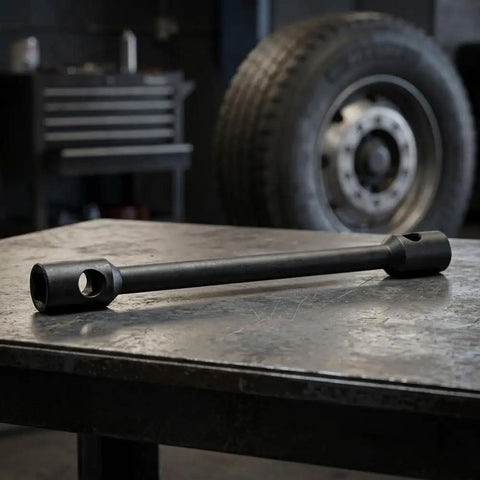 Heavy Duty Extended Double Ended Socket Wrench Set Rock Solid Hex Head on metal workbench, designed for tough automotive repair.