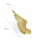Heavy Duty Solid Brass Wardrobe Handles Featuring Slick Matte Gold Angel Wing Design and Badass Cabinet Knobs angled side view showing 65mm x 168mm dimensions.