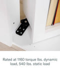 Solid As A Rock Hidden Hinge Hardware Bundle With Slick Flush Mount Setup And No Hassle Bookcase Latch For DIY Secret Doors That Takes Three Hundred Pounds Like A Champ, showing matte black concealed hinge rated at 1160 torque lbs.