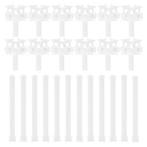 12 Piece Vertical Blind Repair Kit With Carrier Stem And Strap Universal Replacement Parts, white polymer carriers and stems for easy installation.