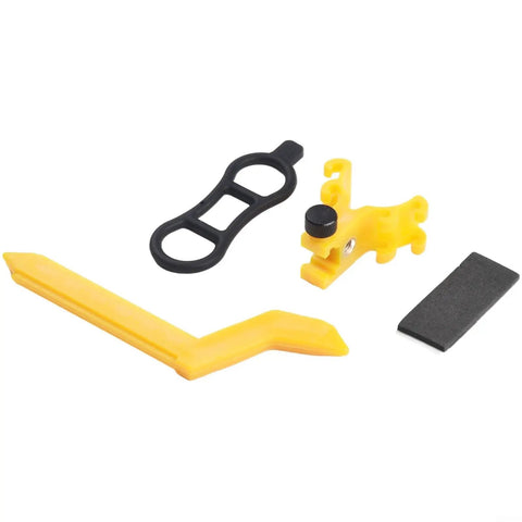 Bright yellow Portable Bicycle Wheel Truing Stand parts and tools with rim adjustment, lightweight ABS material for cyclists.
