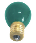 Slick Green Light Bulbs Two Pack 10 Watt 130 Volt S11 Shape With E17 Screw Base top view showing smooth round glass and gold base.