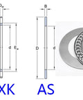 Top Shelf Needle Roller Thrust Bearings With Axial Cage And Precision Roller Insert 45X65X5MM displayed with measurement details.