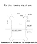 Hella Sturdy 90 Degree Wall To Glass Cabinet Hinges Replacement For Showers Closets Built Tough 304 Stainless Steel Rose Gold Bracket Kit 2 Pack glass size diagram showing measurements.