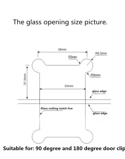 Hella Sturdy 90 Degree Wall To Glass Cabinet Hinges Replacement For Showers Closets Built Tough 304 Stainless Steel Rose Gold Bracket Kit 2 Pack glass size diagram showing measurements.