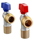 Heavy Gauge 1/2 Inch Brass Angle Stop Valve Built Tough As Nails With A Full Port Design, set of two with red and blue handles.