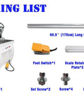 Packing list for Double Station Pneumatic Hinge Boring Machine for Woodworking 48-6 including machine and accessories.
