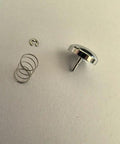 Premium Metal Shutter Replacement Button For Compact Cameras Featuring Smooth Snap Action and parts including spring and clip.