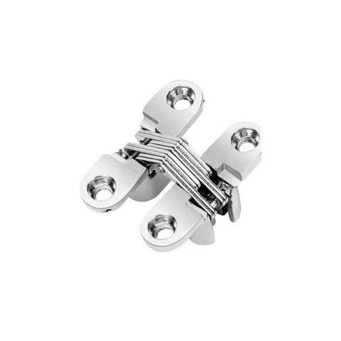 Heavy Duty Zinc Alloy Hidden Hinge One Pack Premium Gold Finish Smooth Swing Folding Cross Hinge For Cabinet Cupboard And Wooden Box Furniture Connector, close-up view.