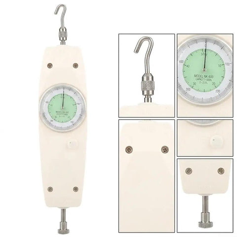 Dead On Reliable Analog Push Pull Force Gauge 500N Dial Meter No Batteries Needed Bully Proof Abs Body showing precision dial and hook.