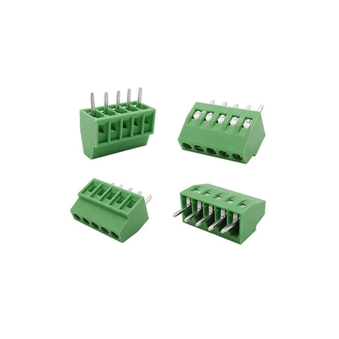 4 views of green 10 Pack 5 Pin 2.54Mm Pitch Pcb Screw Terminal Block for reliable connections in DIY projects.