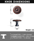 Knob dimensions for Six Pack Fresh Distressed Rust Red Cabinet Knobs With Killer Vintage Floral Medallion Details Cast From Heavy Duty Zinc Alloy.