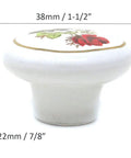 Six Pack Of One Point Five Inch Hand Painted Ceramic Knobs For Kitchen Cabinets And Dresser Drawers Retro Vintage Red Rose Pulls With A Top Shelf Smooth As Butter Finish That Takes Your Space To The Next Level Today - close-up view with dimensions and design details.