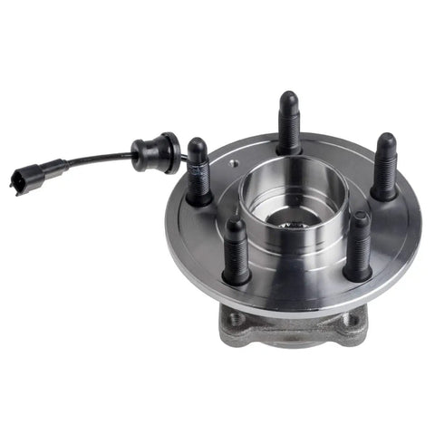 Heavy Duty Rear Wheel Hub And Bearing Assembly Fits 2010 To 2017 Chevy Equinox Gmc Terrain, silver steel with black studs.