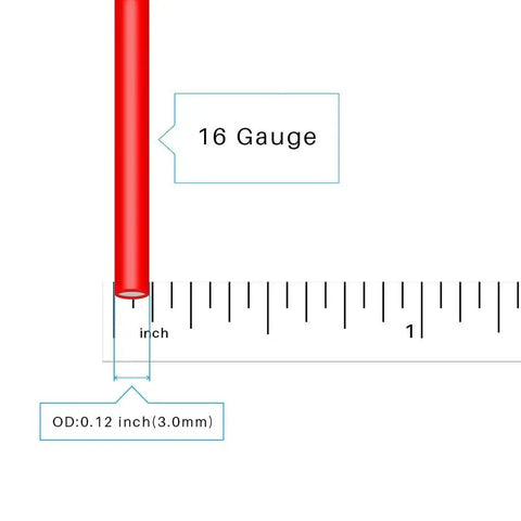 Red wire from Dope 16 Gauge Silicone Wire Kit With 10 Color Set, 25 Ft Each, shows 3.0mm diameter with ruler measurement.