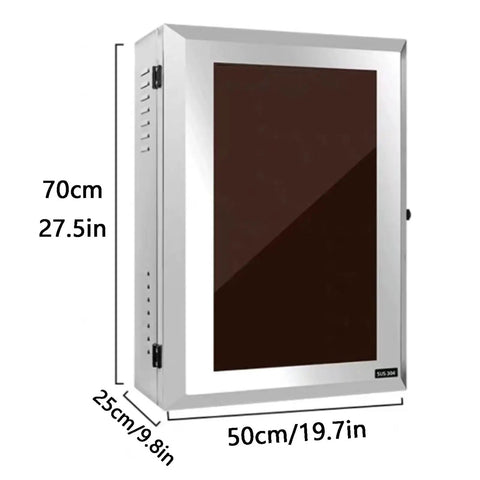 Built Tough Wall Mounted EV Charger Protective Box Stainless Steel Charging Station Enclosure with dimensions 70cm x 50cm x 25cm.