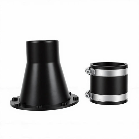 Quick Connect Magnetic Dust Hose Coupler 2.5 Inch With Rubber Cuff For Fast Shop Vac Attachment Woodworking Dust Collector Connector Secure Fit Workshop Setup Ease. Black plastic coupler and adapter with metal clamps.