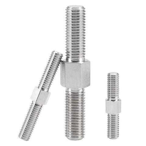 Two M12x60 304 stainless steel double-ended studs with hex heads; right- and left-hand threads.