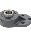 Rock Solid Heavy Duty Three Bolt Flange Mount Ball Bearing Insert Unit With Rugged Cast Iron Housing and Tight Set Screw Locking For Industrial Machinery, showing flange and steel insert.