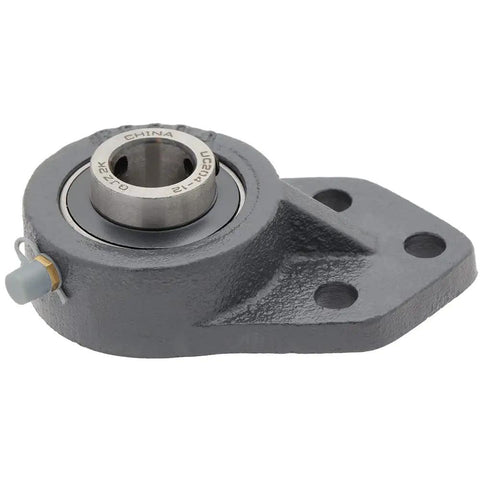Rock Solid Heavy Duty Three Bolt Flange Mount Ball Bearing Insert Unit With Rugged Cast Iron Housing and Tight Set Screw Locking For Industrial Machinery, showing flange and steel insert.