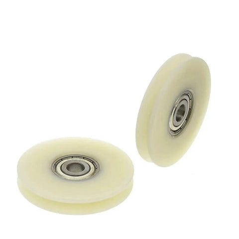 10 Pack U Groove Plastic Coated 6200ZZ Sealed Miniature Ball Bearings 10x68x11mm Pom Nylon Pulley Wheels displayed front view.