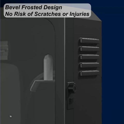 Tough As Nails Wall Mount Ev Charger Enclosure With Mechanical Lock And Translucent Tempered Glass Panel Crafted From Cold Rolled Steel For Heavy Duty Drainage And Quick Heat Release In Large Size, showing bevel frosted design and lock.
