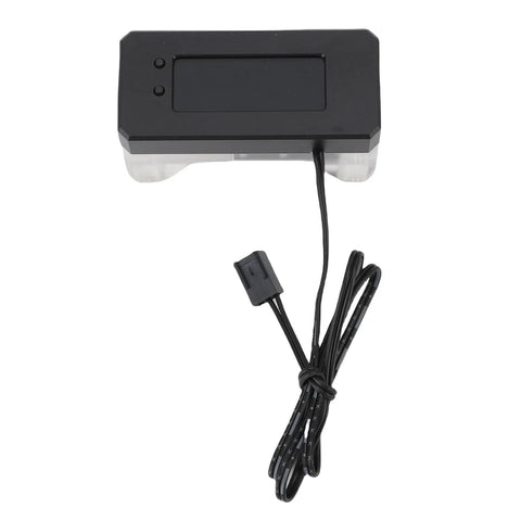 Inline PC Water Cooling Flow Meter With OLED Display, electronic flow indicator for DIY PC builds and custom loops, front view.