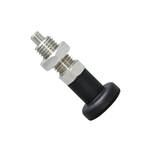 The Real Deal Stainless Steel Self Locking Knob Plunger With Spring Return Indexing Pin And Fine Thread Screw durable construction for M12 applications.