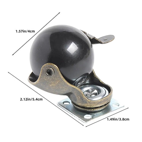 Vintage Bronze Furniture Casters With Brake 8 Pack swivel plate wheel side view, black ball, retro design, smooth roller.