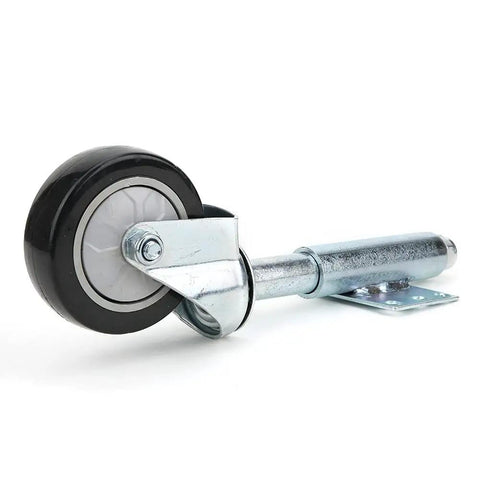 Four Inch Spring Loaded Castor With Shock Absorbing Black Pvc Wheel, 4 in swivel caster with steel bracket.