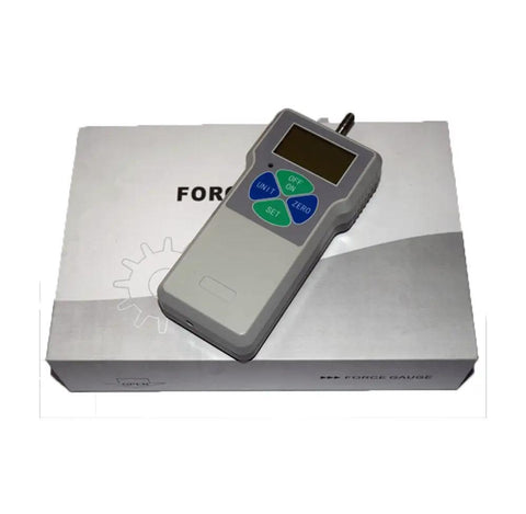 Handheld Digital Force Gauge Push Pull Tester Meter With Slick Digital Readout Max Load 100N 10Kg 22Lb Precision Sensor on box.