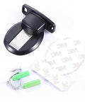 Solid Black Magnetic Door Stopper With Strong Stainless Steel Hold For Walls And Skirting To Prevent Slamming Doors In Homes Offices And Apartments Using Heavy Duty Design with mounting accessories.