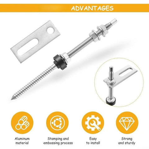 Rock Solid Solar Panel Mounting Fastener Kit With Durable 304 Stainless Steel Wood Screws And Support Plates for no fuss roof installations showcasing a screw and support plate.