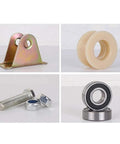 Heavy Duty Nylon Track Rollers Featuring Rock Solid Double Bearing Dual Arc Groove Pulley Wheels Built Damn Tough For Smooth Operator Performance On Sliding Doors Rolling Gates And Wire Rope Rails, showcasing metal bracket, nylon wheel, bolt and bearing.