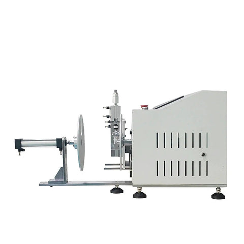 Automatic Electric Wire Winding Reel With Digital Touch Screen 4 In 1 Coiling Station, side view showcasing cable spool holder.