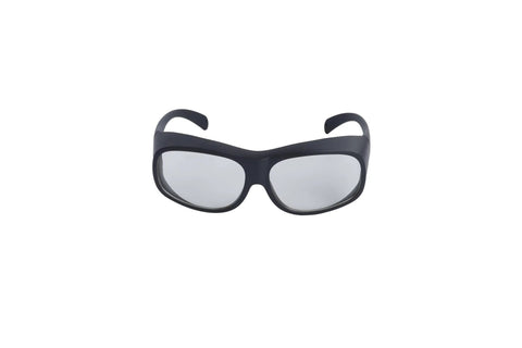 Built Tough Laser Protection Goggles Offering Ridiculous OD6 Plus Shielding For 2940 Nm Erbium Medical Lasers Featuring Drop Dead Solid Polycarbonate Frames In True Black Finish. Front view of goggles with polycarbonate frames.