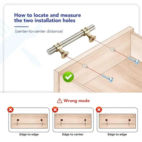 How to locate and measure installation holes for Snag These Fly Dual Tone Brushed Nickel And Gold Cabinet Pulls.