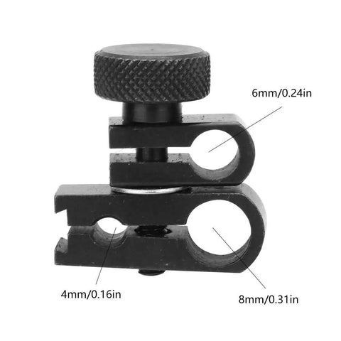 Front view of Dial Indicator Clamp Chuck With Rotatable Dovetail Holder for 4mm 6mm 8mm test indicators, tungsten steel.