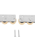 Heavy Duty Sliding Door Window Pulley Replacement Set Featuring Smooth Glide Dual Copper Wheels For Patio Doors And Track Fix Up Hardware Quick Swap Kit with stainless steel pulleys and copper wheels.